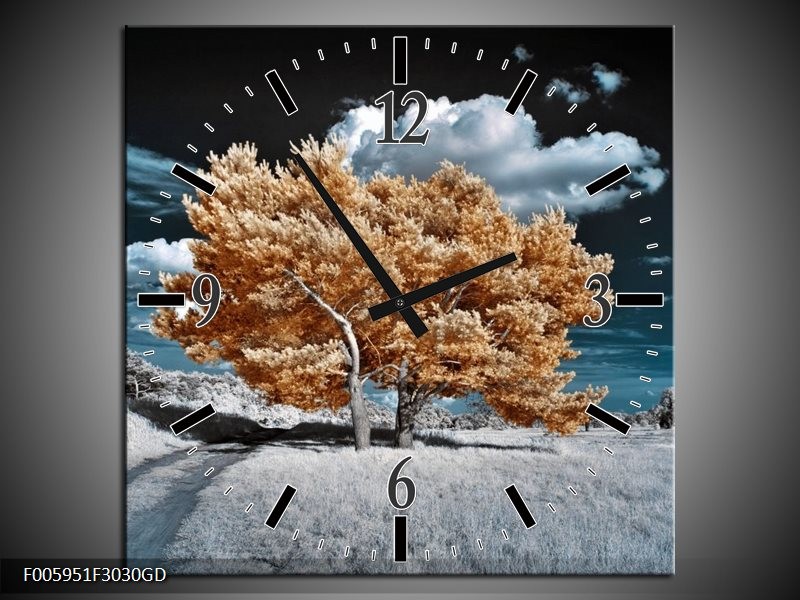 Wandklok op Glas Boom | Goud, Grijs, Blauw | F005951CGD