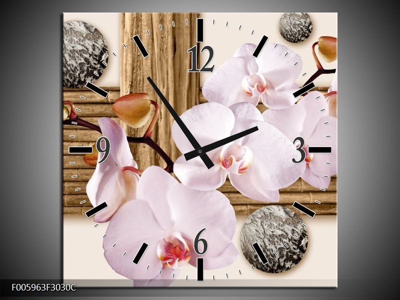 Wandklok op Canvas Orchidee | Roze, Grijs, Bruin | F005963C