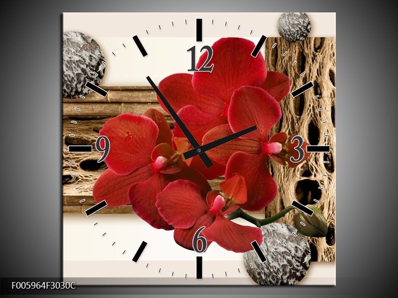 Wandklok op Canvas Orchidee | Rood, Bruin, Wit | F005964C