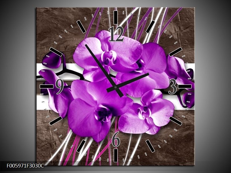 Wandklok op Canvas Orchidee | Paars, Grijs, Wit | F005971C