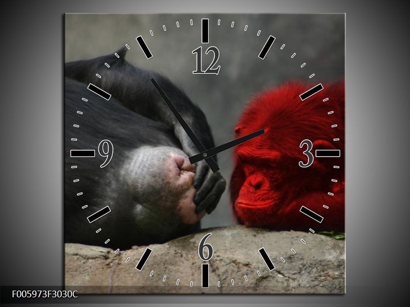 Wandklok op Canvas Aap | Grijs, Rood, Wit | F005973C