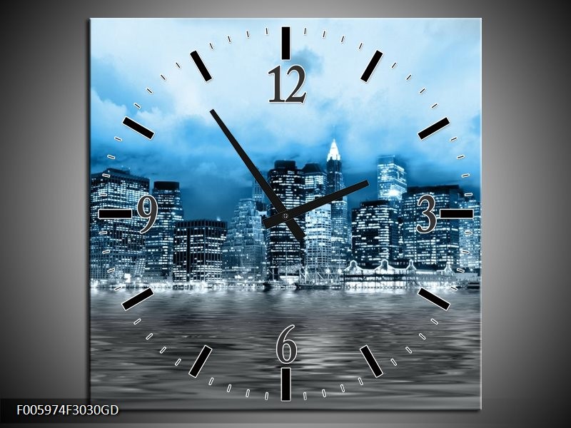 Wandklok op Glas Stad | Blauw, Grijs, Wit | F005974CGD