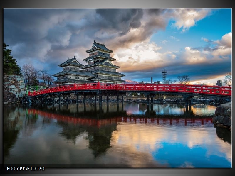 Glas schilderij Brug | Rood, Blauw, Grijs