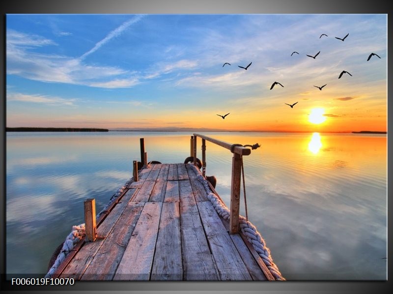 Foto canvas schilderij Zonsondergang | Geel, Blauw, Grijs