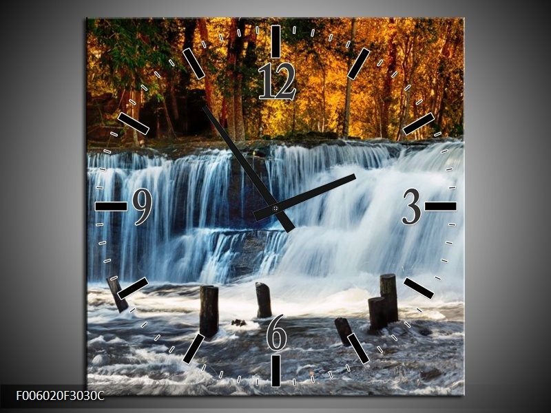 Wandklok op Canvas Waterval | Kleur: Grijs, Bruin | F006020C