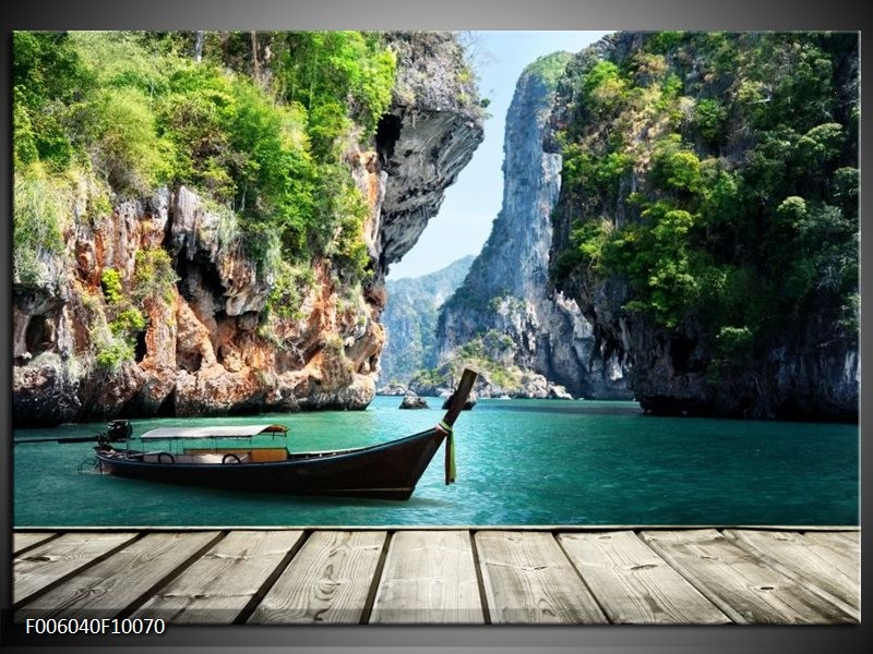 Glas schilderij Boot | Groen, Blauw