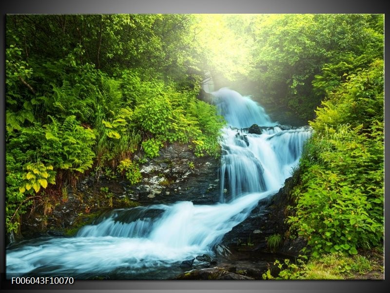 Glas schilderij Waterval | Groen, Grijs