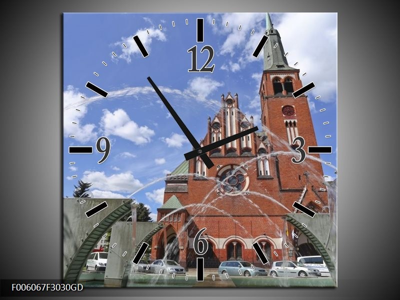 Wandklok op Glas Kerk | Kleur: Blauw, Grijs, Bruin | F006067CGD