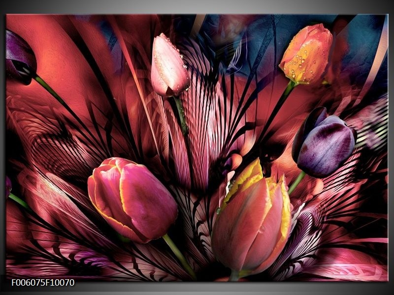 Glas schilderij Tulpen | Roze, Paars