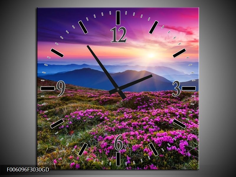 Wandklok op Glas Natuur | Kleur: Paars, Roze, Blauw | F006096CGD