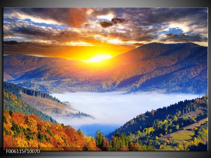 Foto canvas schilderij Zonsondergang | Oranje, Blauw, Bruin