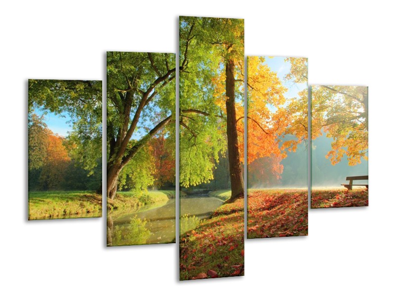 Glas schilderij Herfst | Oranje, Bruin, Groen | 100x70cm 5Luik