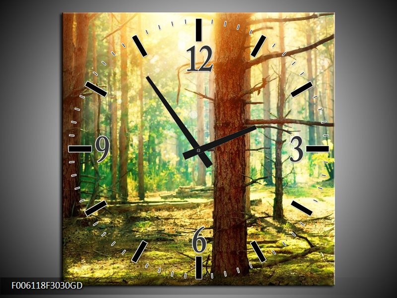 Wandklok op Glas Natuur | Kleur: Groen, Geel, Bruin | F006118CGD