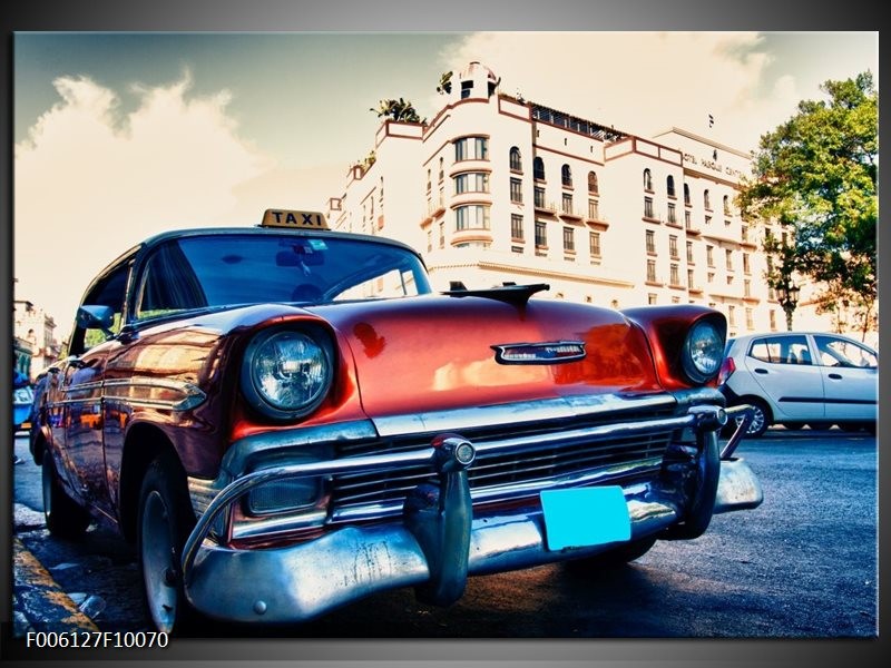 Glas schilderij Oldtimer | Rood, Wit, Blauw