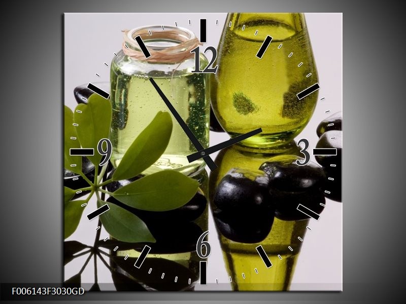 Wandklok op Glas Olijven | Kleur: Groen, Grijs | F006143CGD