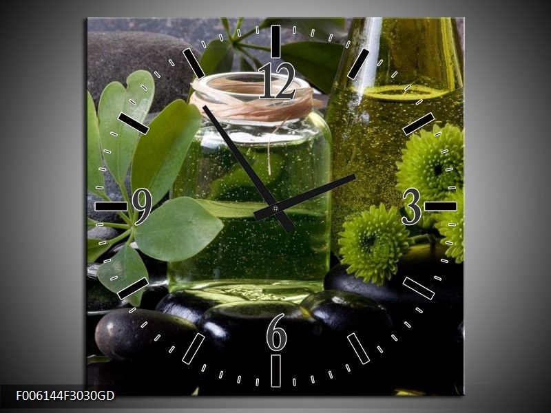 Wandklok op Glas Olijven | Kleur: Groen, Zwart | F006144CGD