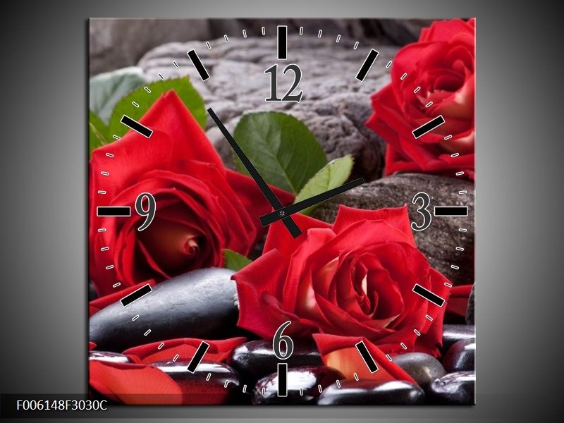 Wandklok op Canvas Roos | Kleur: Rood, Zwart, Groen | F006148C