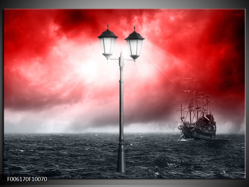 Foto canvas schilderij Zee | Rood, Grijs, Zwart