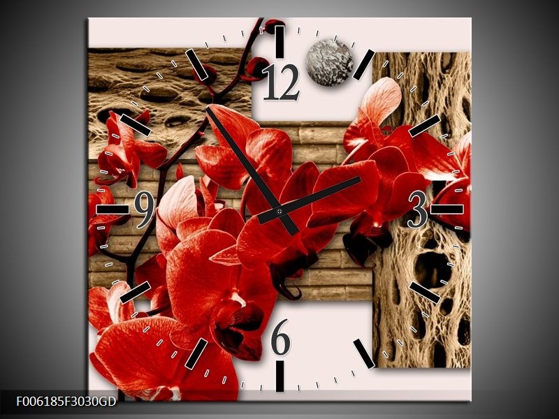 Wandklok op Glas Orchidee | Kleur: Rood, Bruin, Creme | F006185CGD