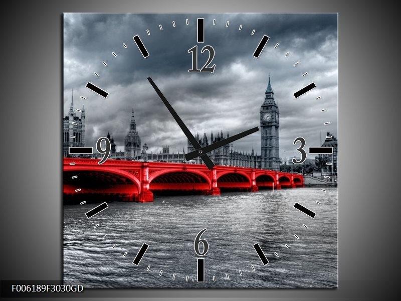 Wandklok op Glas Brug | Kleur: Rood, Grijs | F006189CGD