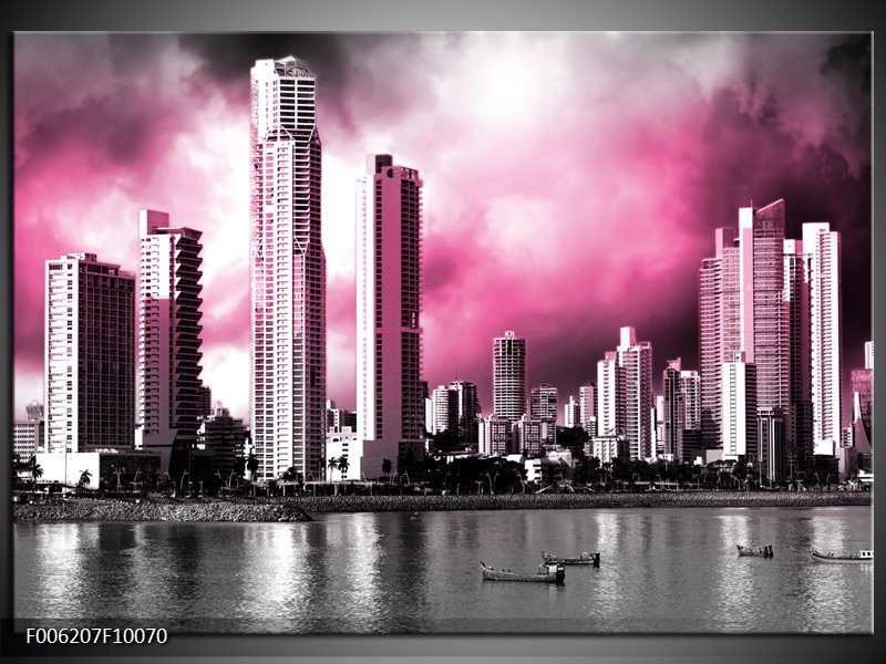 Foto canvas schilderij Wolkenkrabber | Roze, Grijs