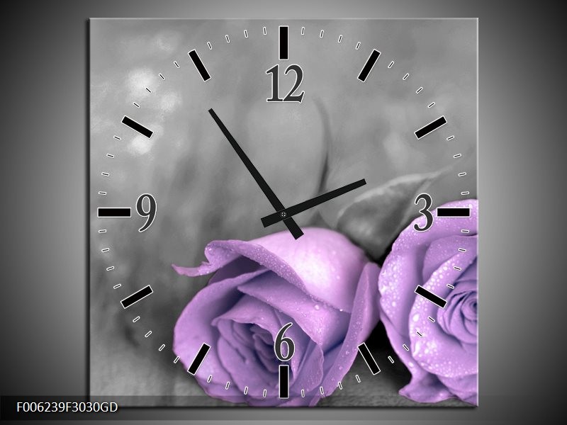 Wandklok op Glas Roos | Kleur: Paars, Grijs | F006239CGD