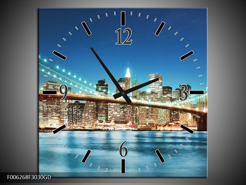 Wandklok op Glas Brug | Kleur: Blauw, Bruin | F006268CGD