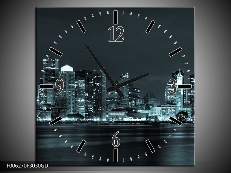 Wandklok op Glas Wolkenkrabber | Kleur: Groen, Grijs | F006270CGD