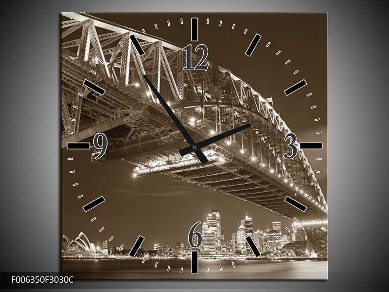 Wandklok Schilderij Steden, Brug | Sepia