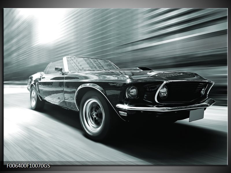 Glas Schilderij Auto, Mustang | Grijs, Groen, Zwart