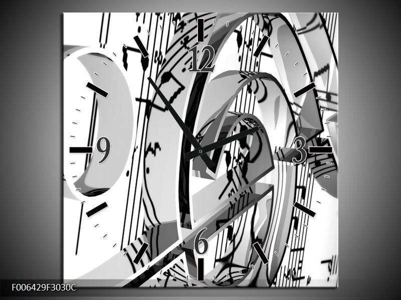 Wandklok Schilderij Muziek | Zwart, Wit, Grijs