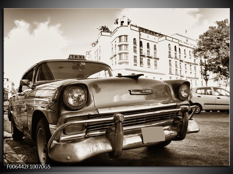 Glas Schilderij Auto, Oldtimer | Sepia