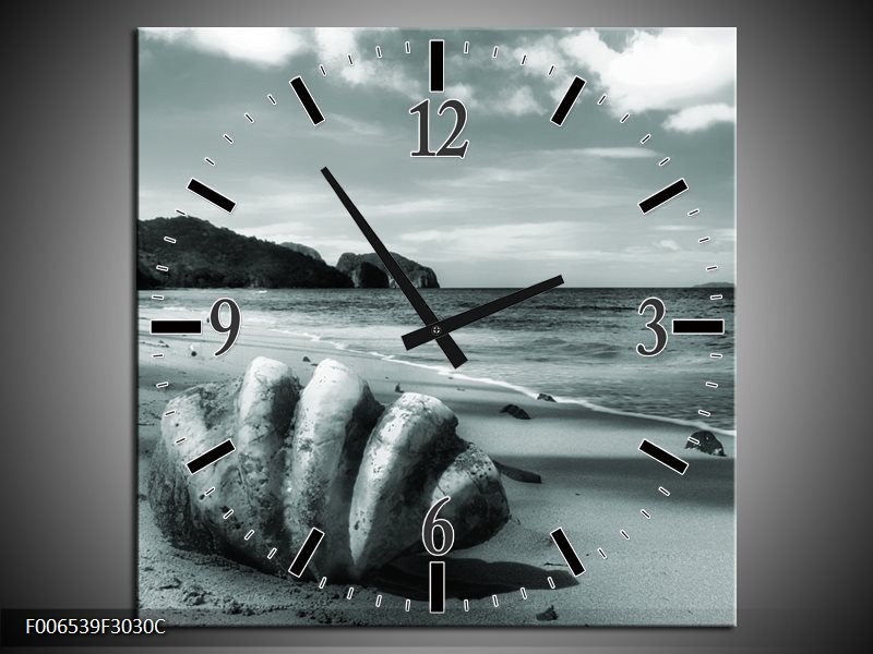 Wandklok Schilderij Schelp, Strand | Grijs, Groen