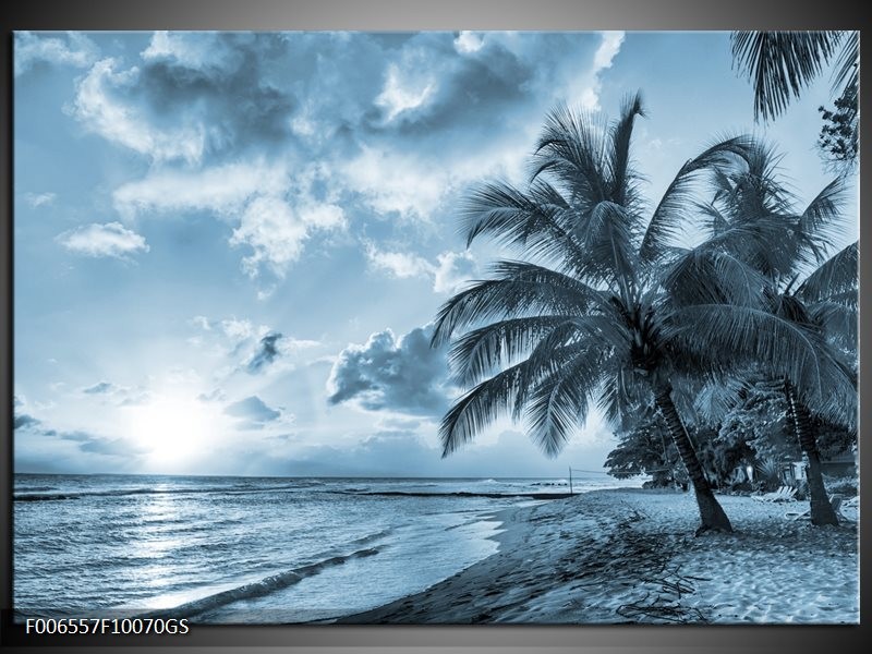 Glas Schilderij Zee, Strand | Blauw, Grijs