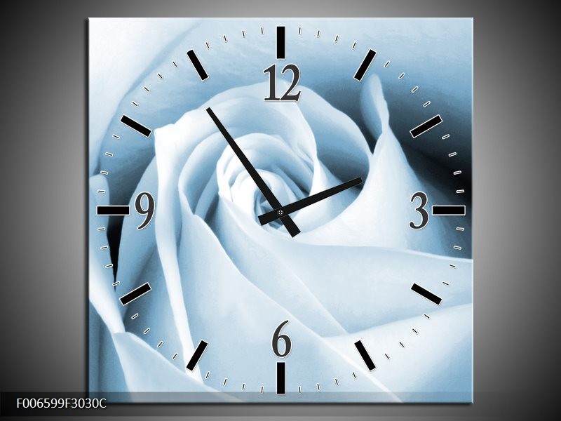 Wandklok Schilderij Roos, Bloem | Blauw, Wit