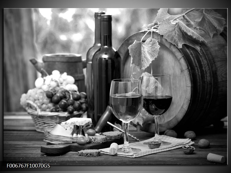 Glas Schilderij Wijn, Keuken | Zwart, Wit, Grijs