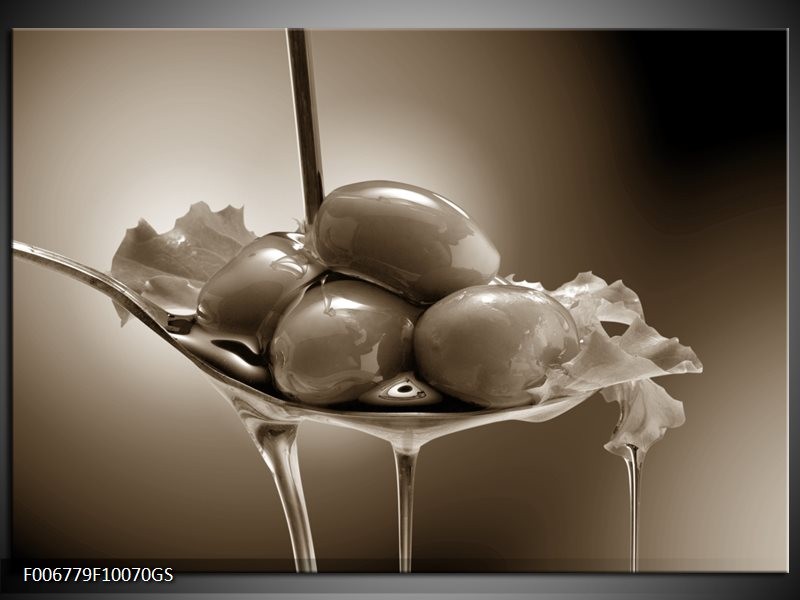Glas Schilderij Olijven, Keuken | Sepia