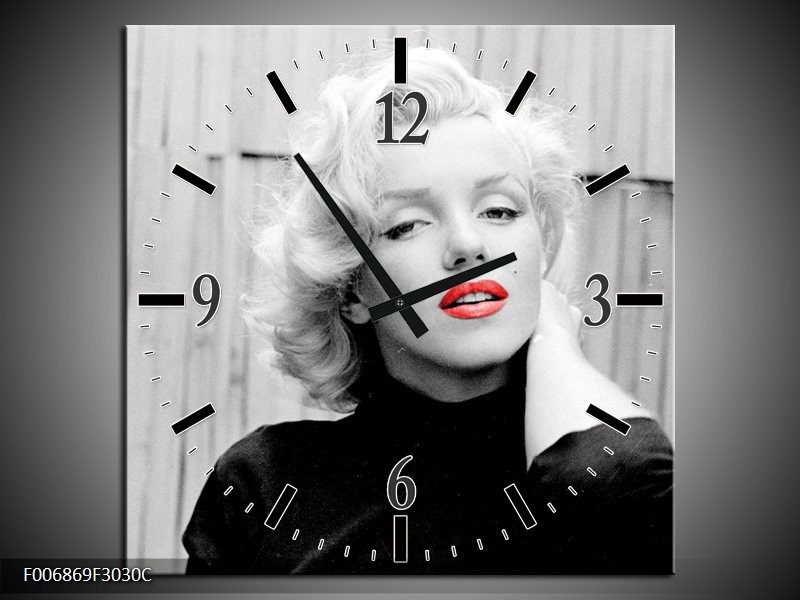 Wandklok Schilderij Marilyn Monroe | Zwart, Wit, Rood