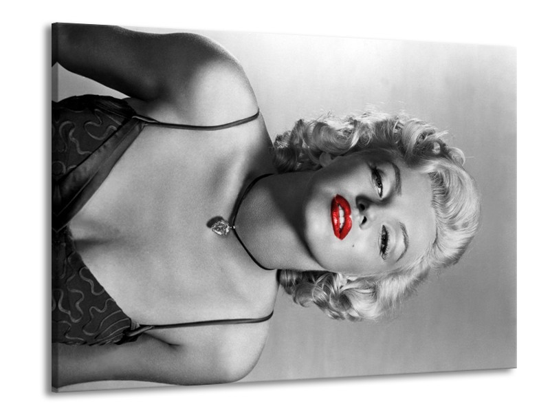 Canvas Schilderij Marilyn Monroe | Zwart, Wit, Rood | 100x70cm 1Luik