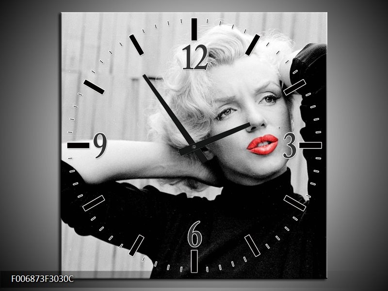 Wandklok Schilderij Marilyn Monroe | Zwart, Wit, Rood