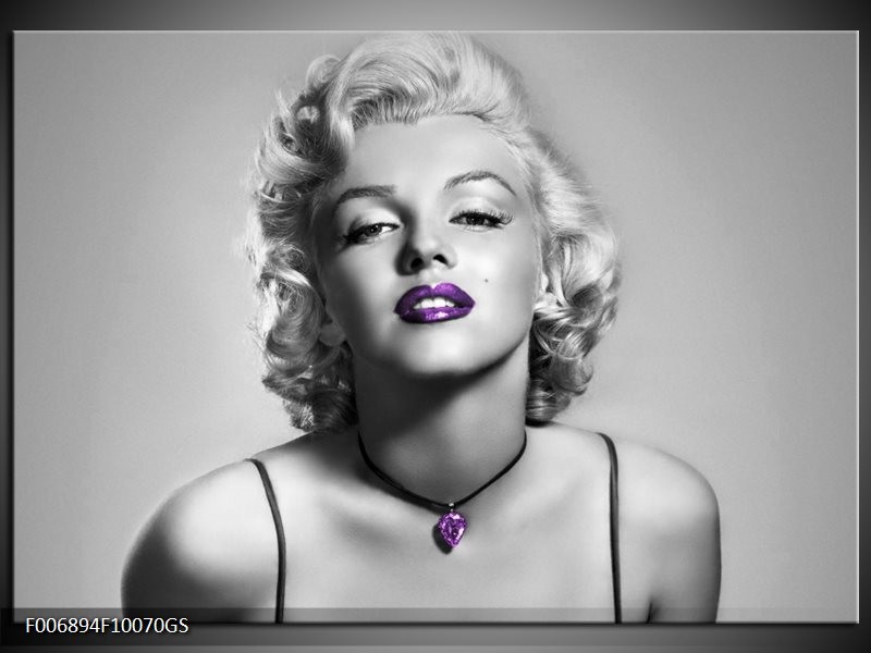 Glas Schilderij Marilyn Monroe | Grijs, Zwart, Paars