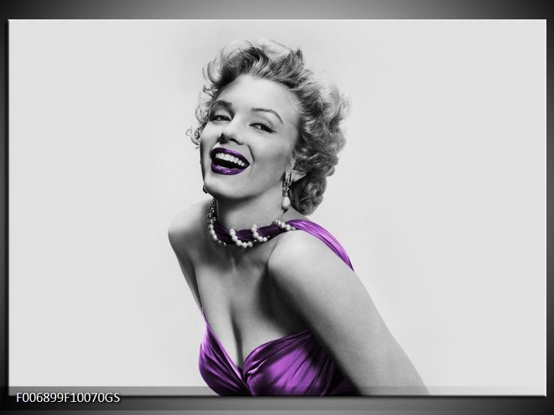 Glas Schilderij Marilyn Monroe | Grijs, Paars, Zwart