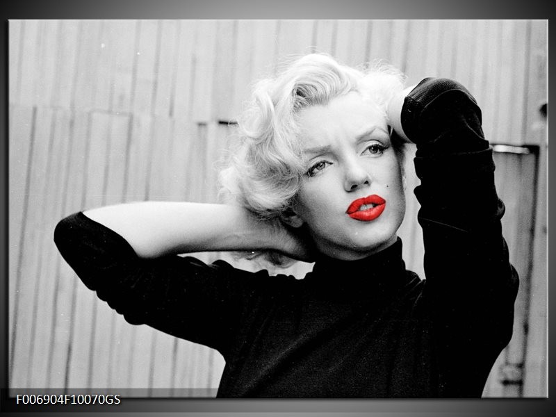 Glas Schilderij Marilyn Monroe | Grijs, Zwart, Rood
