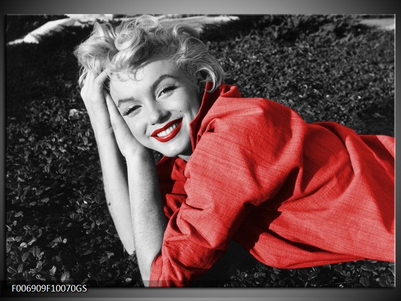 Glas Schilderij Marilyn Monroe | Zwart, Rood, Grijs