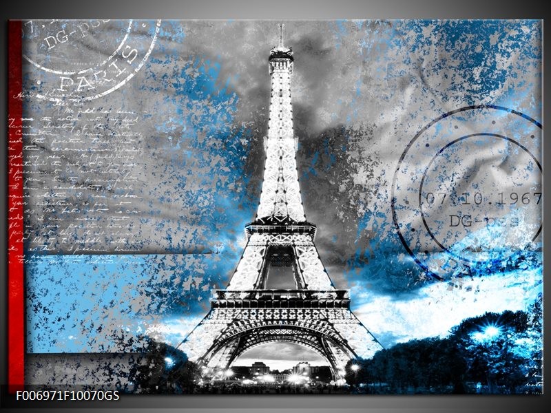 Glas Schilderij Parijs, Eiffeltoren | Grijs, Blauw, Zwart