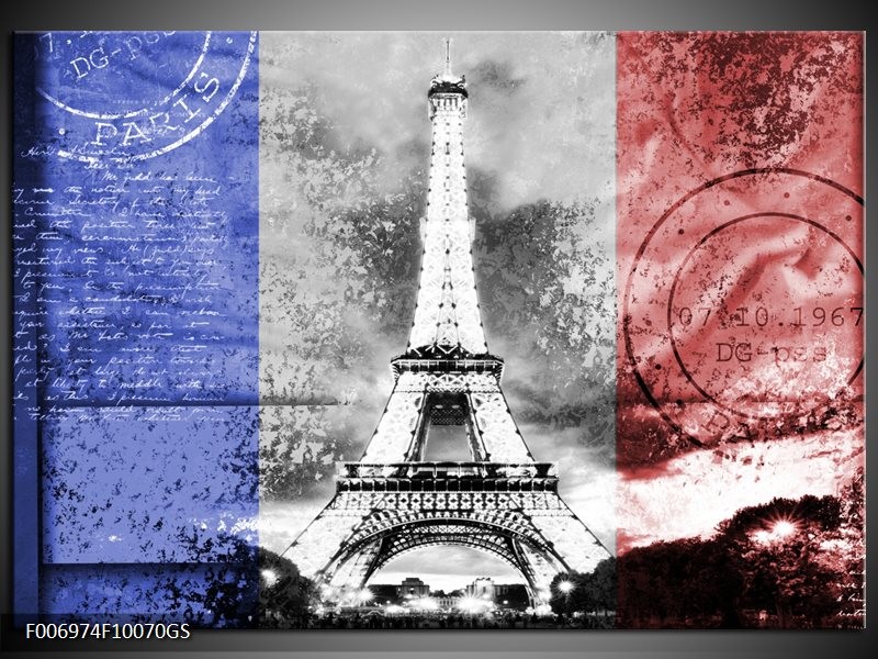 Glas Schilderij Parijs, Eiffeltoren | Grijs, Rood, Blauw