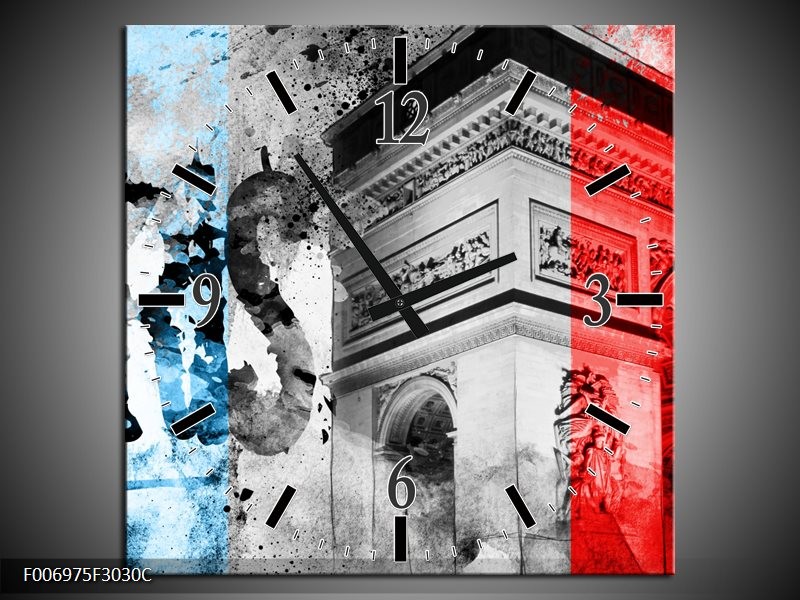 Wandklok Schilderij Parijs, Steden | Blauw, Rood, Grijs