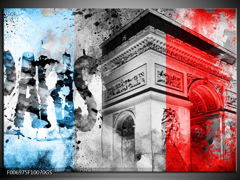Glas Schilderij Parijs, Steden | Blauw, Rood, Grijs