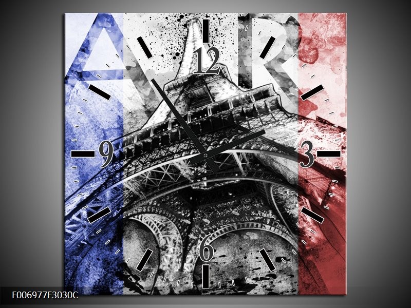 Wandklok Schilderij Parijs, Eiffeltoren | Blauw, Rood, Zwart
