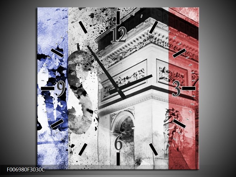 Wandklok Schilderij Parijs, Steden | Blauw, Rood, Zwart